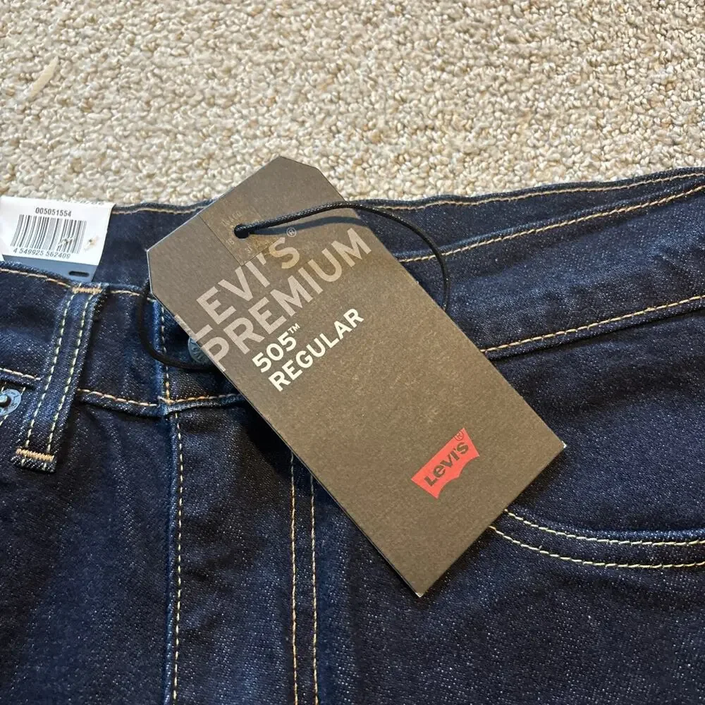 Levi's Premium 505 Regular Men's Dark Blue Stretch Straight Denim Jeans 31/34